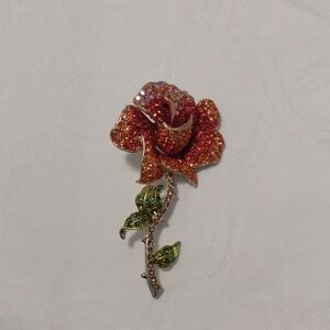 Orange Crystal Rose Brooch - Women Jewelry